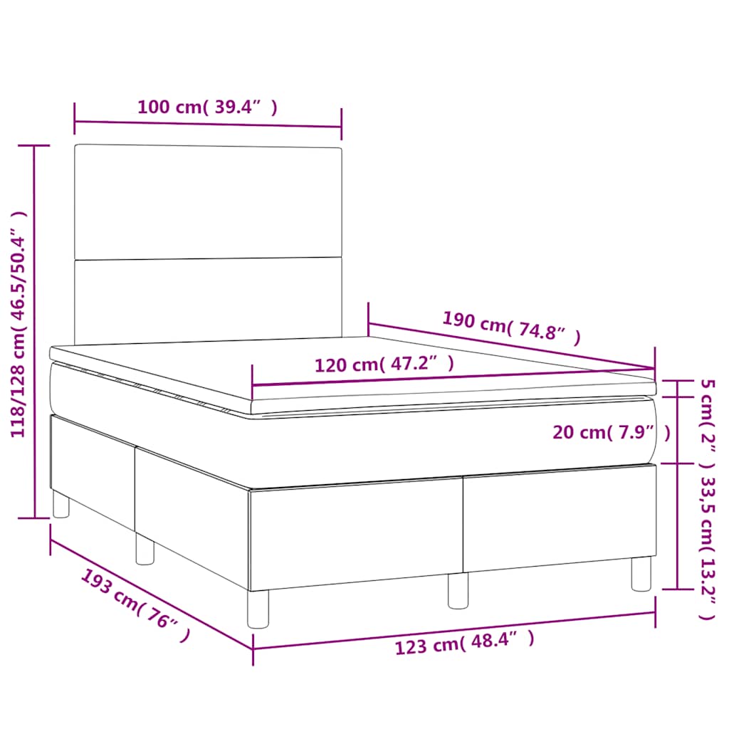 Letto a Molle con Materasso e LED Crema 120x190 cm in Tessuto