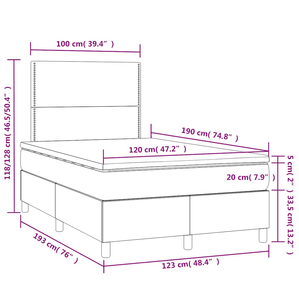 Letto a Molle Materasso e LED Grigio Scuro 120x190cm in Tessuto | homemem39