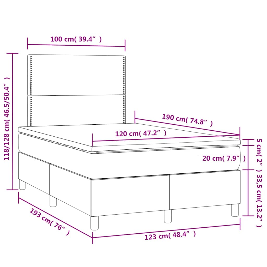 Letto a Molle con Materasso e LED Nero 120x190 cm in Tessuto