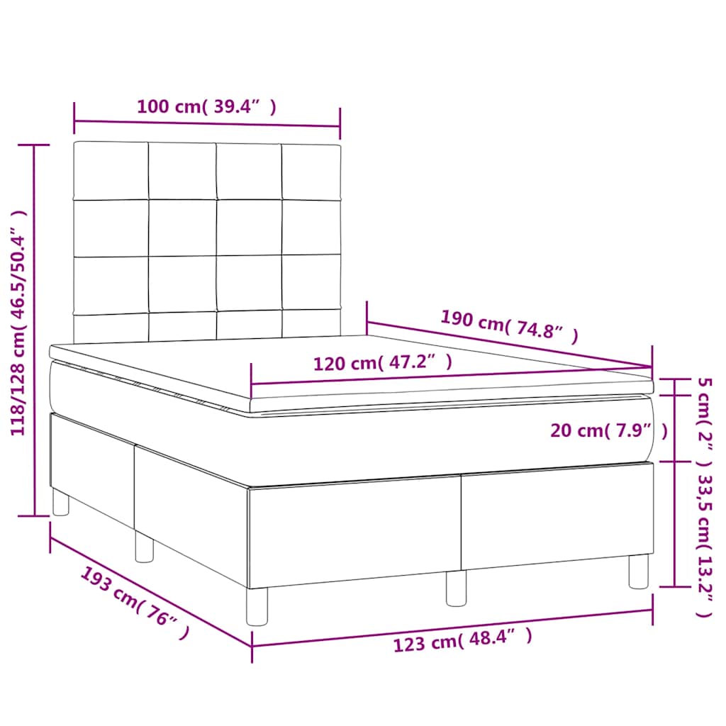 Letto a Molle con Materasso e LED Nero 120x190 cm in Tessuto