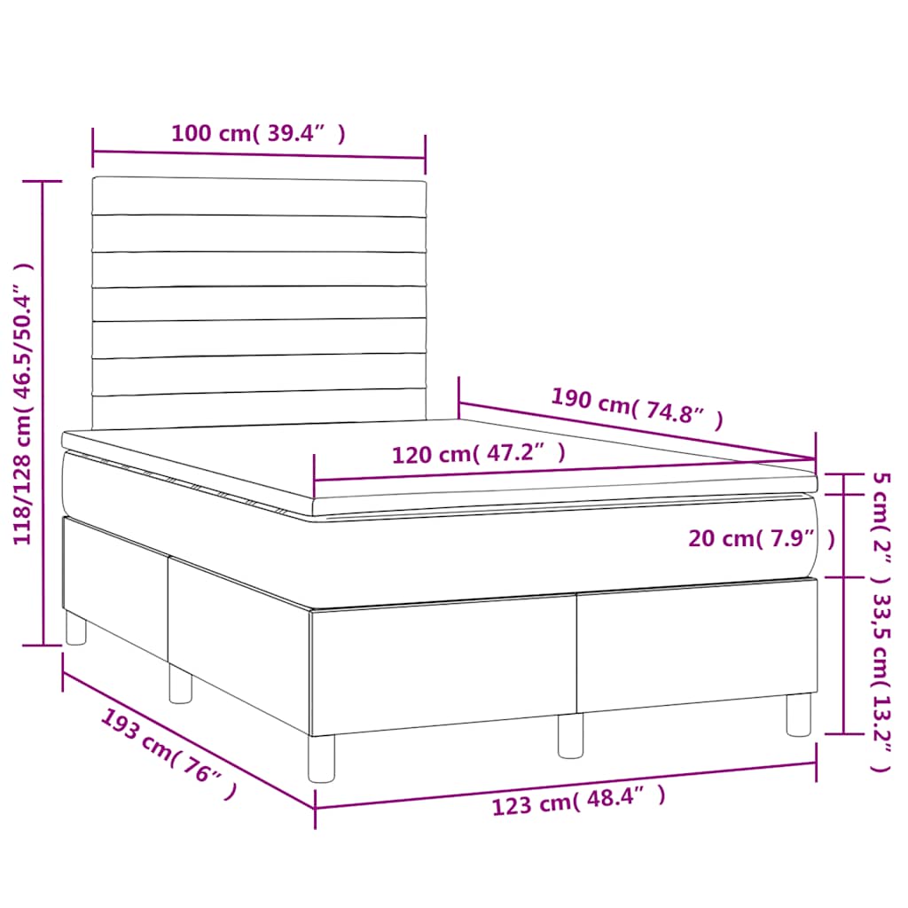 Letto a Molle Materasso e LED Grigio Chiaro 120x190 cm Tessuto - homemem39