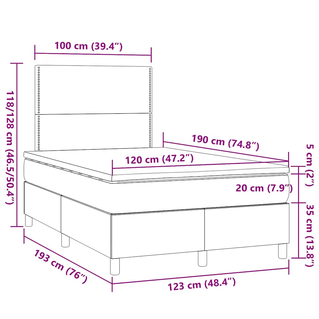 Letto a Molle con Materasso e LED Tortora 120x190 cm in Tessuto | homemem39