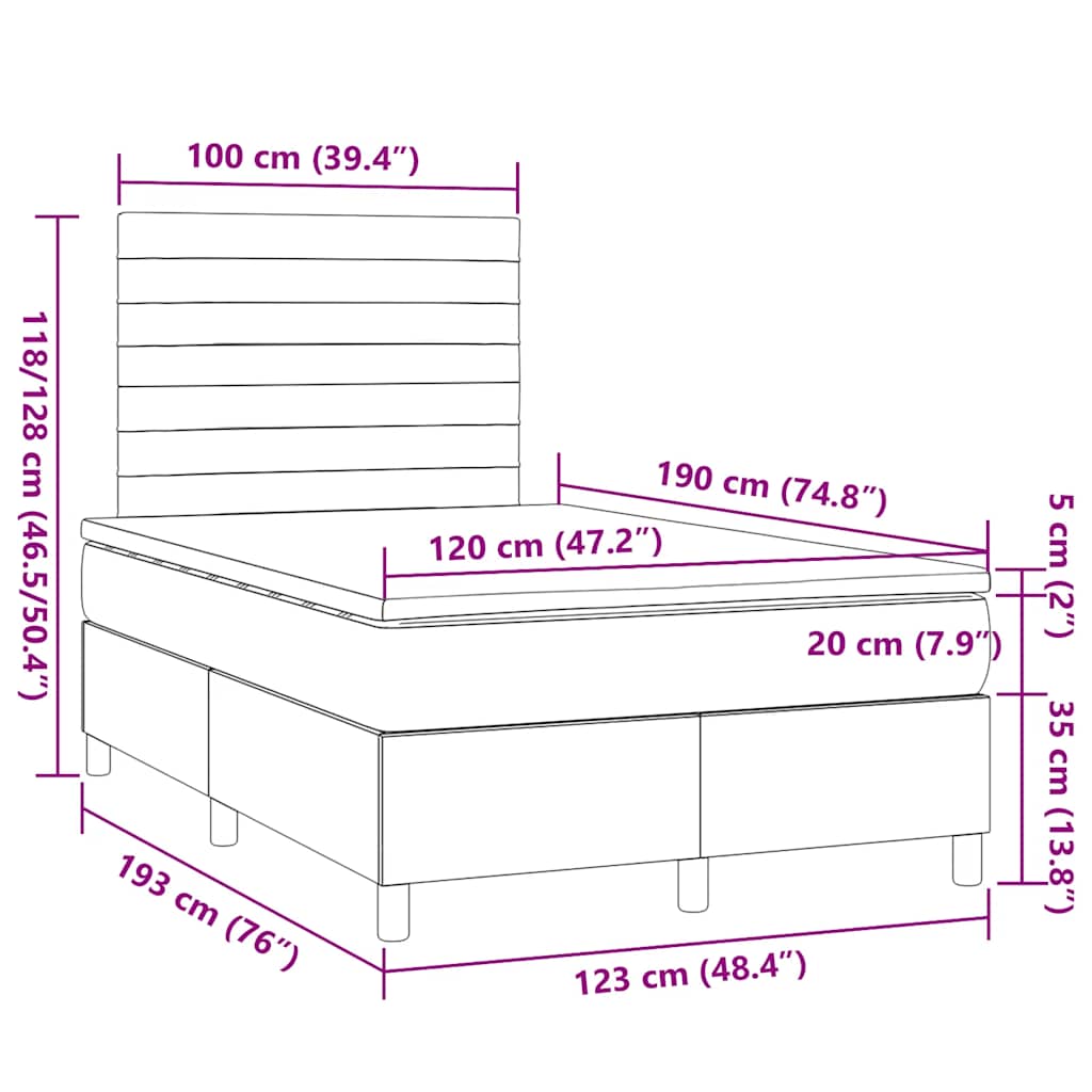Letto a Molle Materasso e LED MarroneScuro 120x190cm in Tessuto