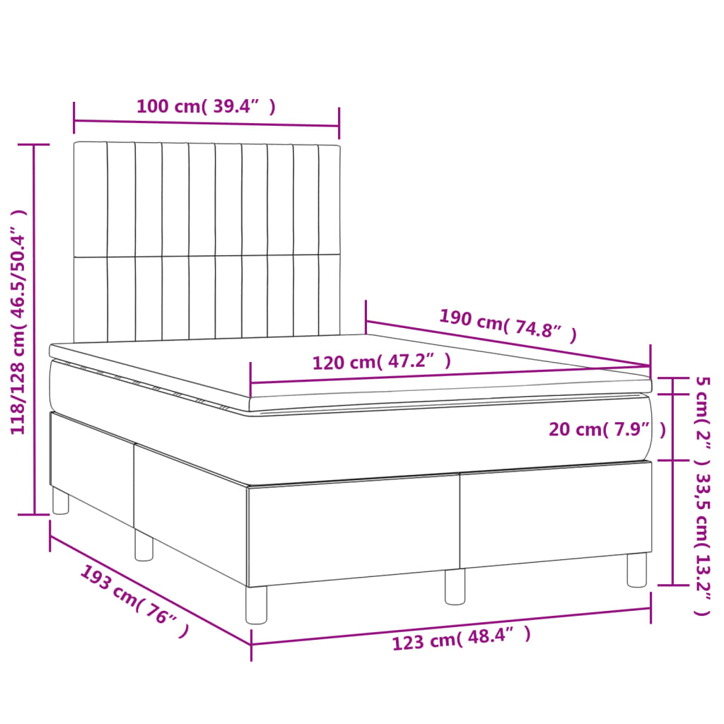 Letto a Molle con Materasso e LED Rosa 120x190 cm in Velluto