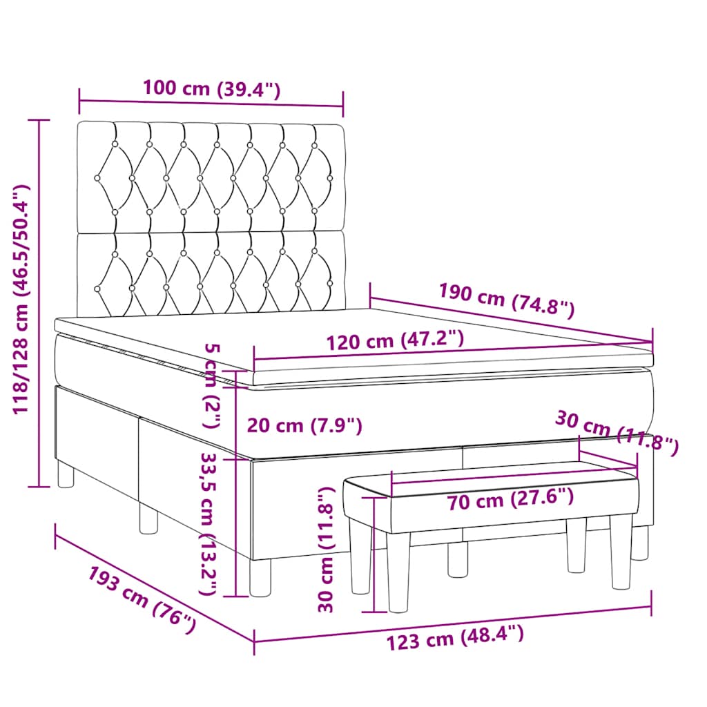 Giroletto a Molle con Materasso Grigio Scuro 120x190cm Tessuto
