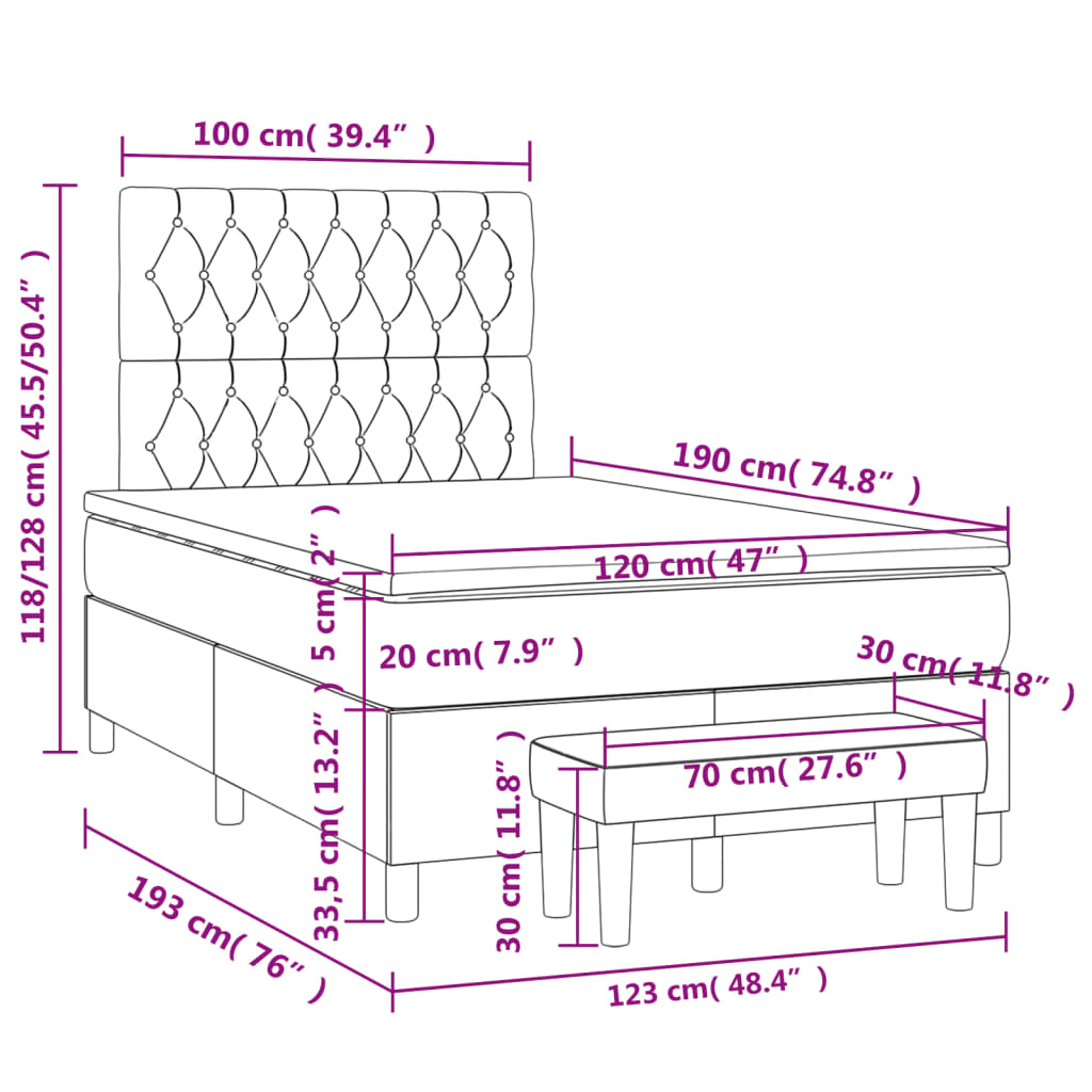 Giroletto a Molle con Materasso Marrone Scuro 120x190cm Tessuto | homemem39