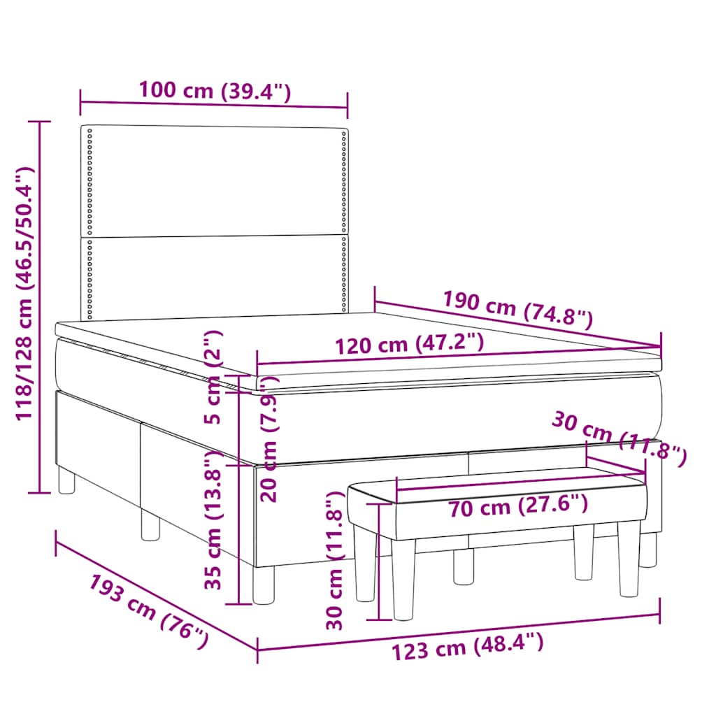 Giroletto a Molle con Materasso Tortora 120x190 cm in Tessuto | homemem39
