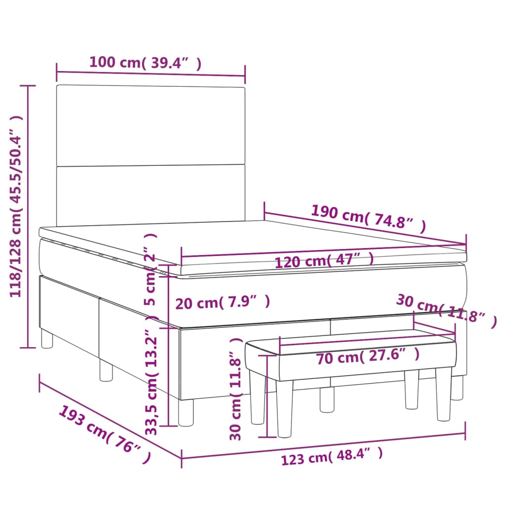 Giroletto a Molle con Materasso Grigio 120x190 cm in Similpelle | homemem39