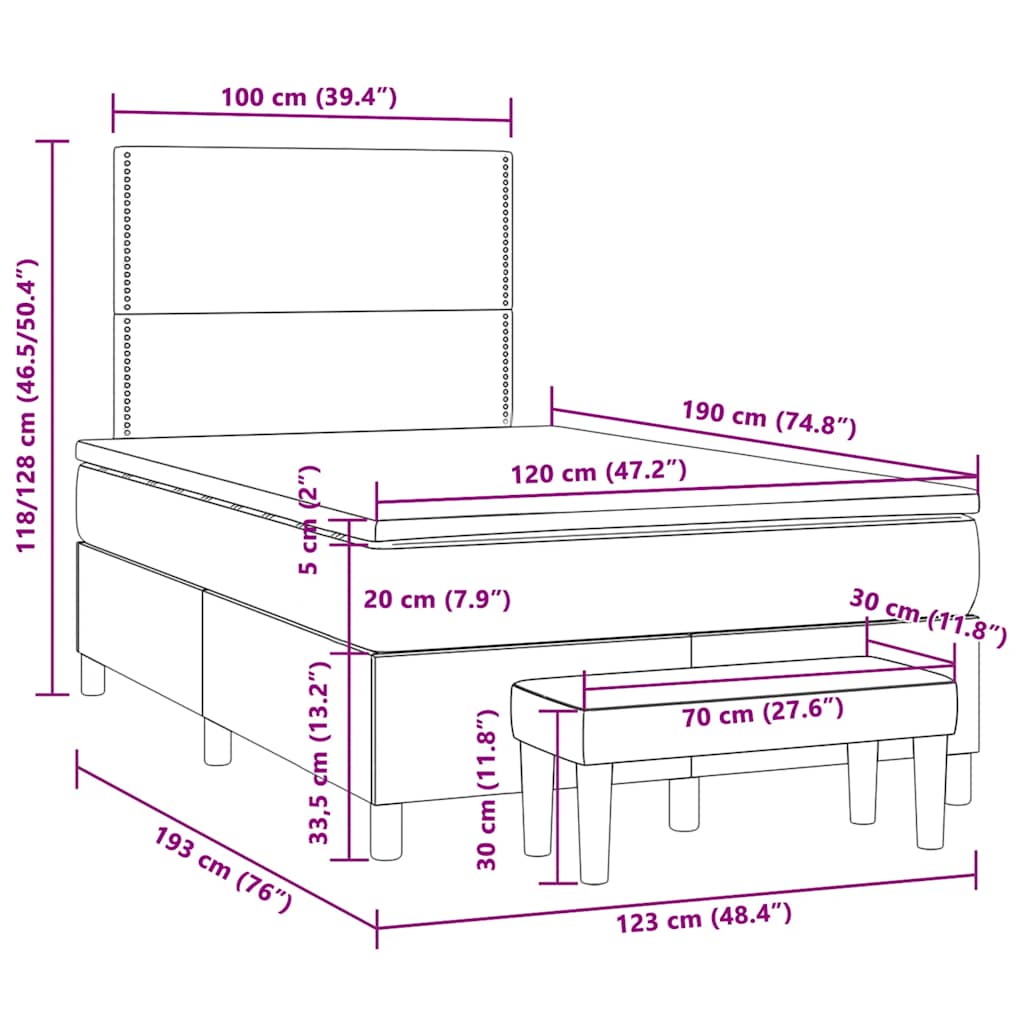 Giroletto a Molle con Materasso Grigio Scuro 120x190 cm Velluto | homemem39