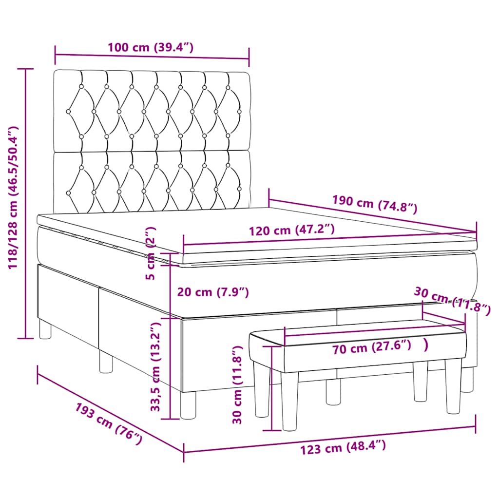 Giroletto a Molle con Materasso Grigio Chiaro 120x190cm Velluto | homemem39