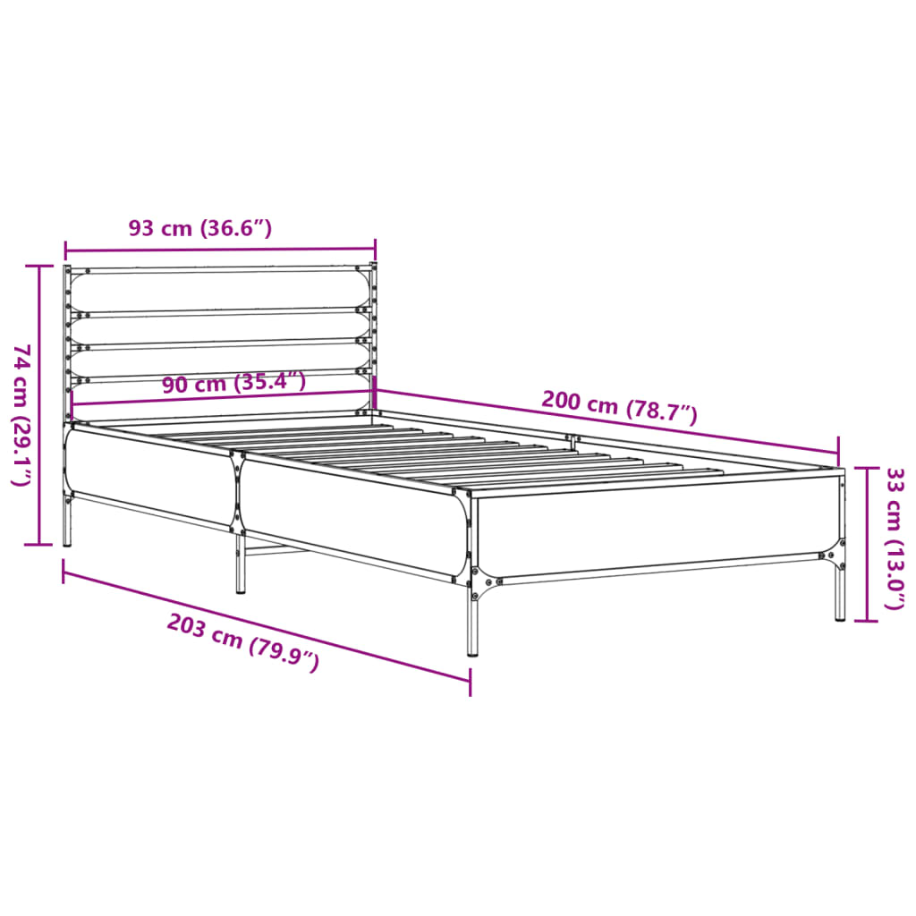 Giroletto Grigio Sonoma 90x200 cm Legno Multistrato e Metallo