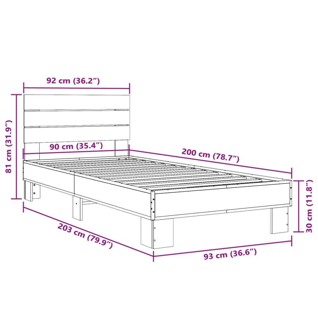 Giroletto Rovere Fumo 90x200 cm in Legno Multistrato e Metallo | homemem39