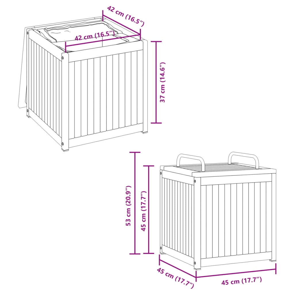 Cassa da Esterno per Cuscini 45x45x45/53cm in Legno e Acciaio | homemem39