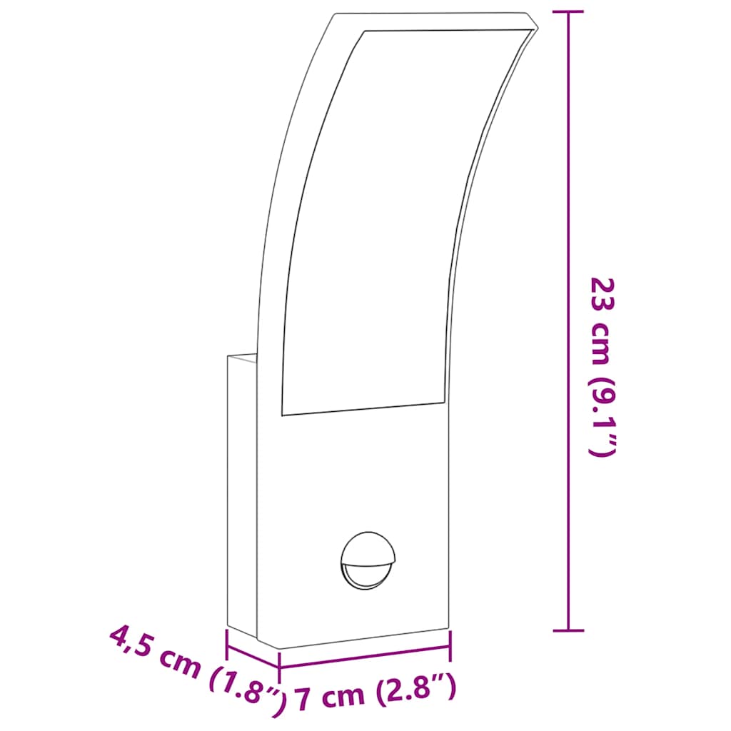 Applique con LED e Sensore 2 pz Nere in Alluminio Pressofuso | homemem39