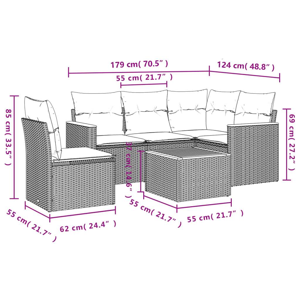 Set Divano da Giardino 6 pz con Cuscini Beige in Polyrattan | homemem39