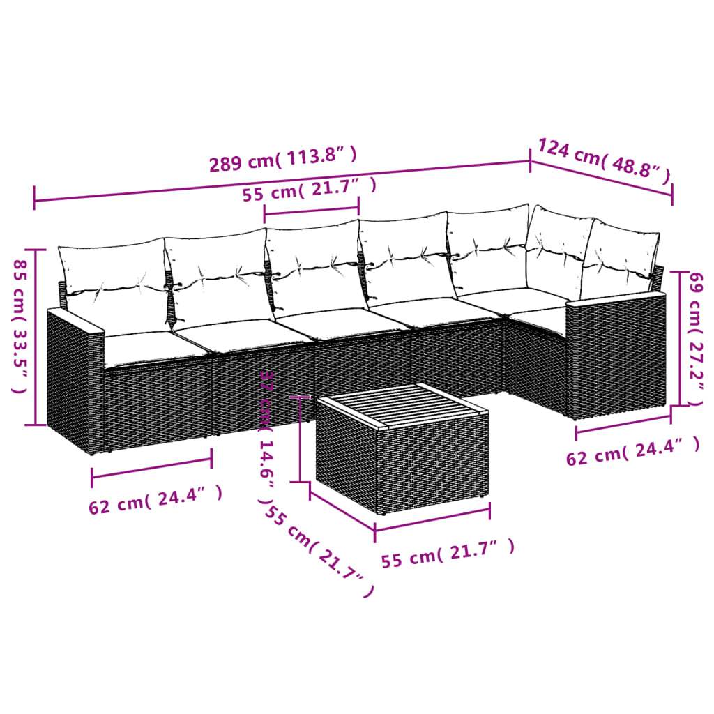 Set Divani da Giardino 7 pz con Cuscini Beige in Polyrattan | homemem39