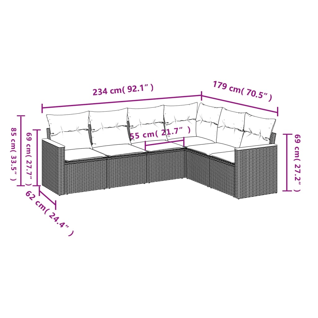 Set Divano da Giardino 6 pz con Cuscini Nero in Polyrattan | homemem39