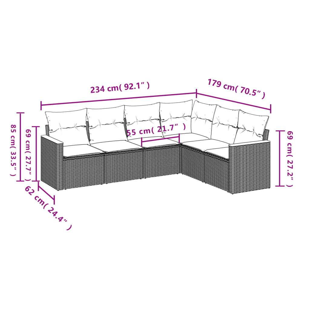 Set Divano da Giardino 6 pz con Cuscini Grigio in Polyrattan