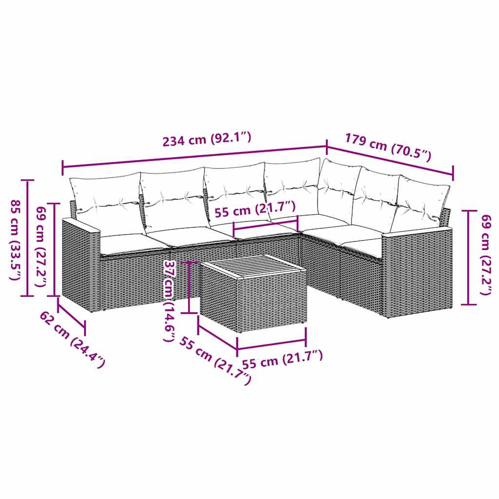 Set Divani da Giardino con Cuscini 7pz Nero Polyrattan | homemem39