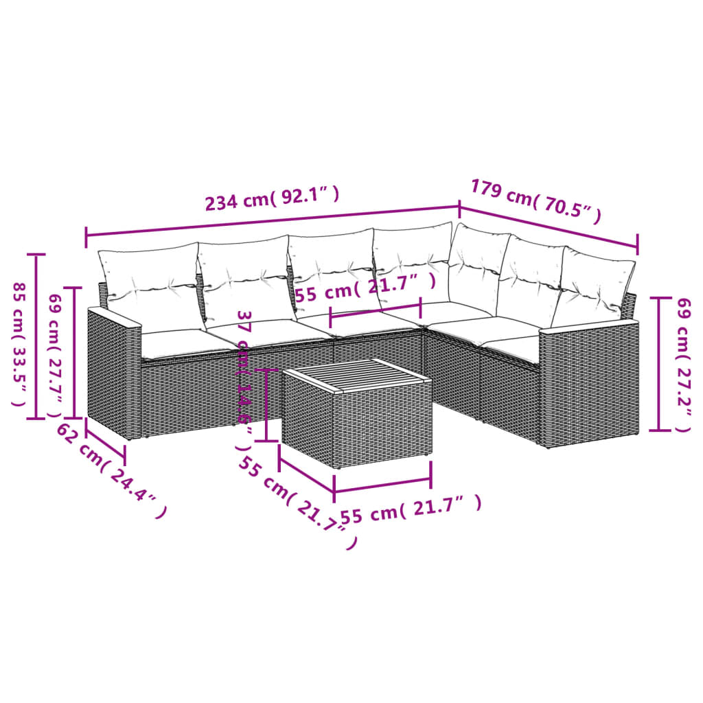 Set Divani da Giardino 7 pz con Cuscini Grigio in Polyrattan | homemem39