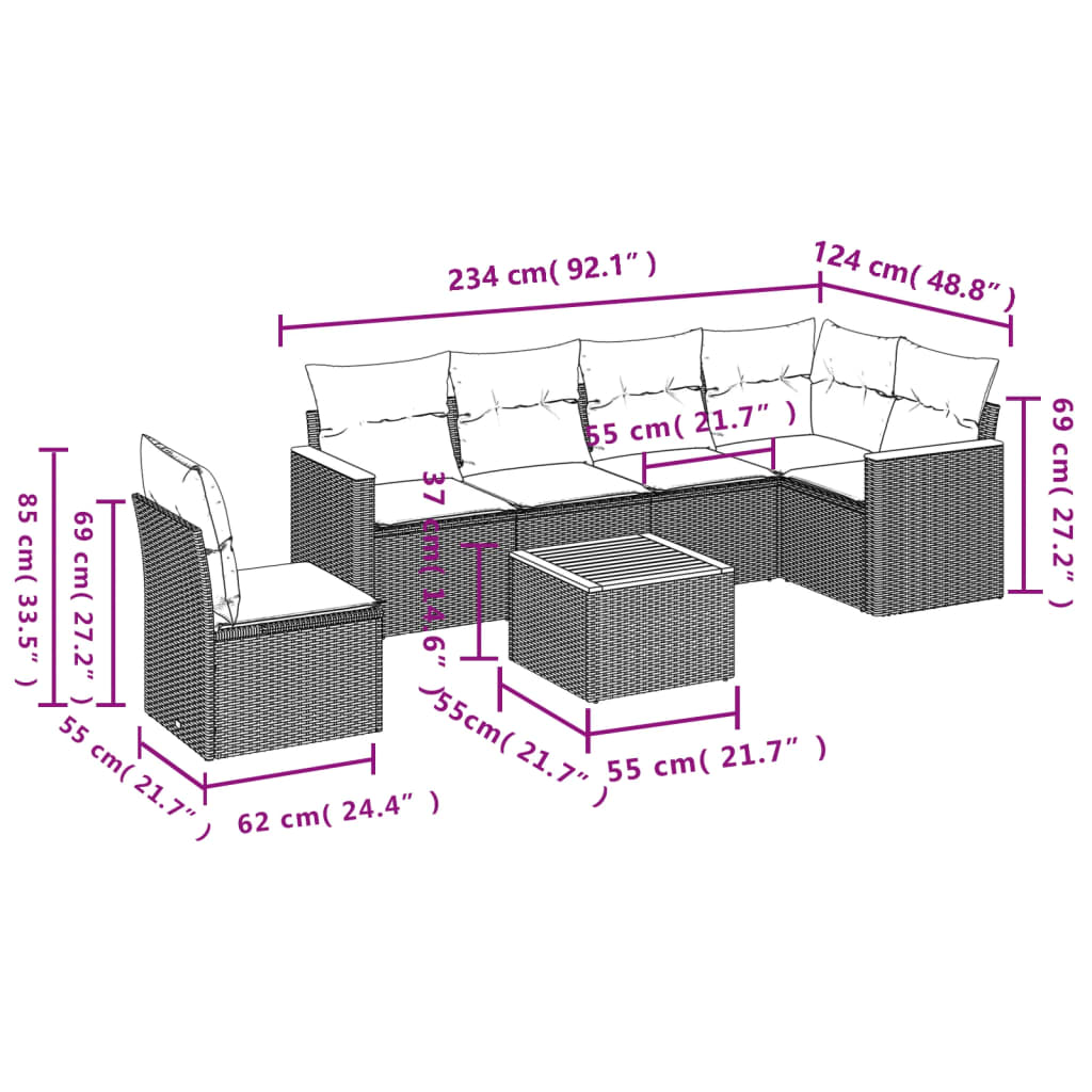 Set Divani da Giardino 7 pz con Cuscini Beige in Polyrattan | homemem39