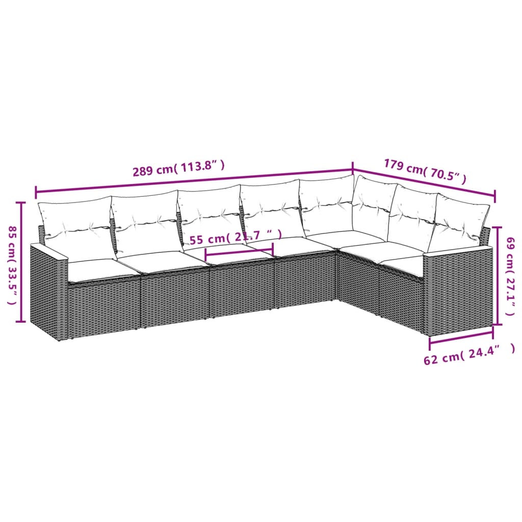 Set Divani da Giardino 7 pz con Cuscini Beige in Polyrattan | homemem39