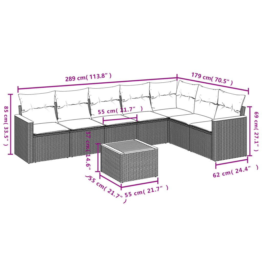 Set Divano da Giardino 8 pz con Cuscini Beige in Polyrattan | homemem39