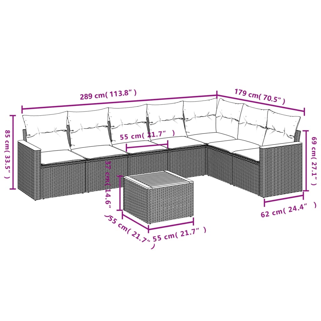 Set Divano da Giardino 8 pz con Cuscini Beige in Polyrattan | homemem39