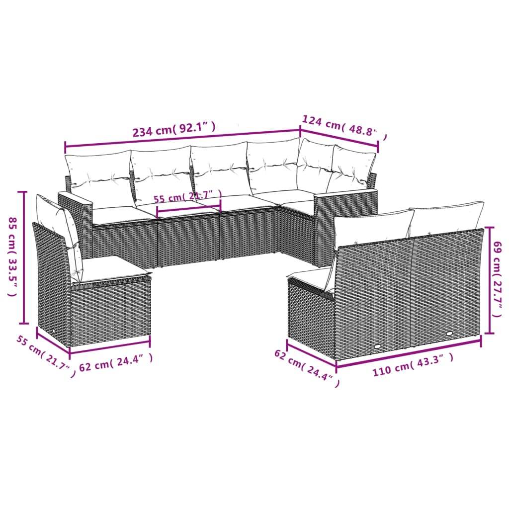 Set Divani da Giardino con Cuscini 8 pz Nero in Polyrattan - homemem39