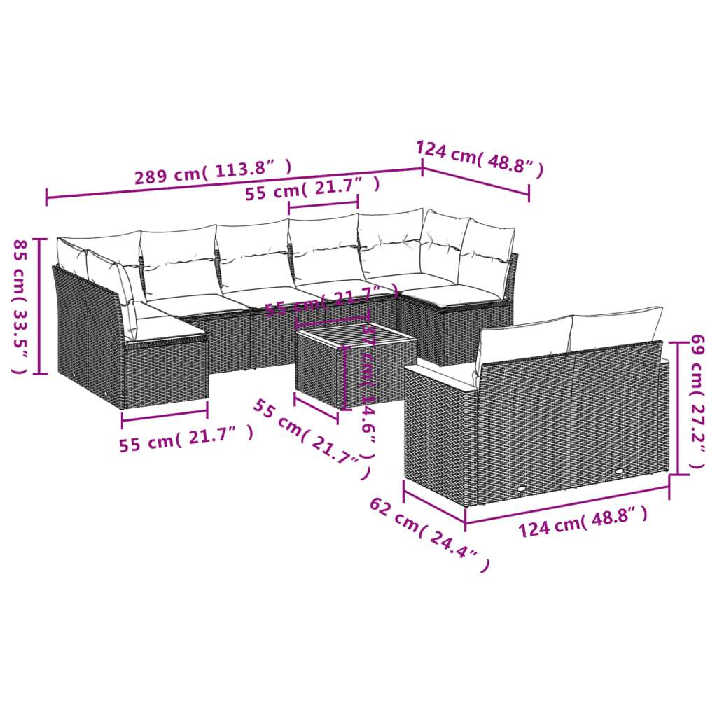 Set Divano da Giardino 10 pz con Cuscini Grigio in Polyrattan | homemem39