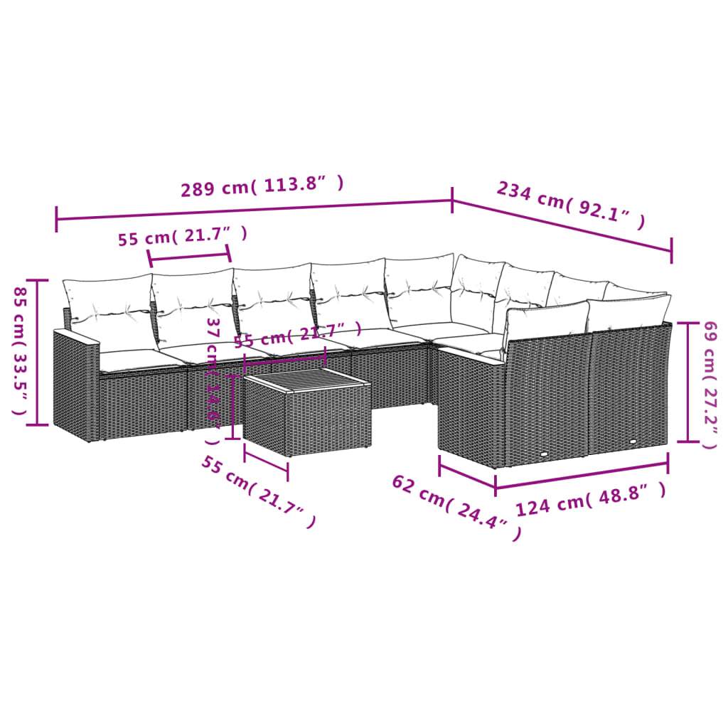 Set Divano da Giardino 10 pz con Cuscini Beige in Polyrattan | homemem39