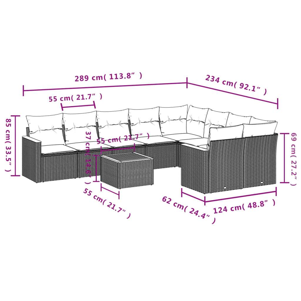 Set Divano da Giardino 10 pz con Cuscini Grigio in Polyrattan | homemem39
