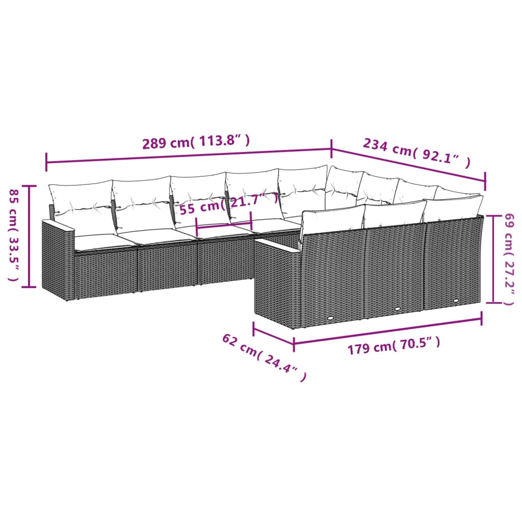 Set Divani da Giardino 10pz con Cuscini in Polyrattan Nero | homemem39