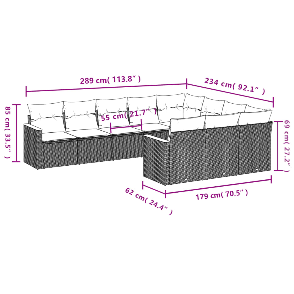 Set Divano da Giardino 10 pz con Cuscini Beige in Polyrattan | homemem39