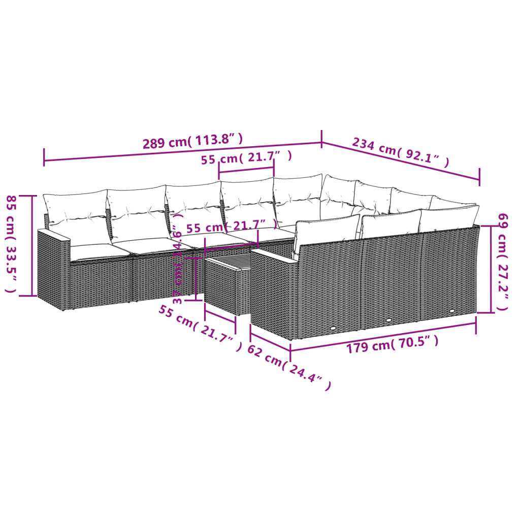 Set Divani da Giardino 11 pz con Cuscini in Polyrattan Nero | homemem39