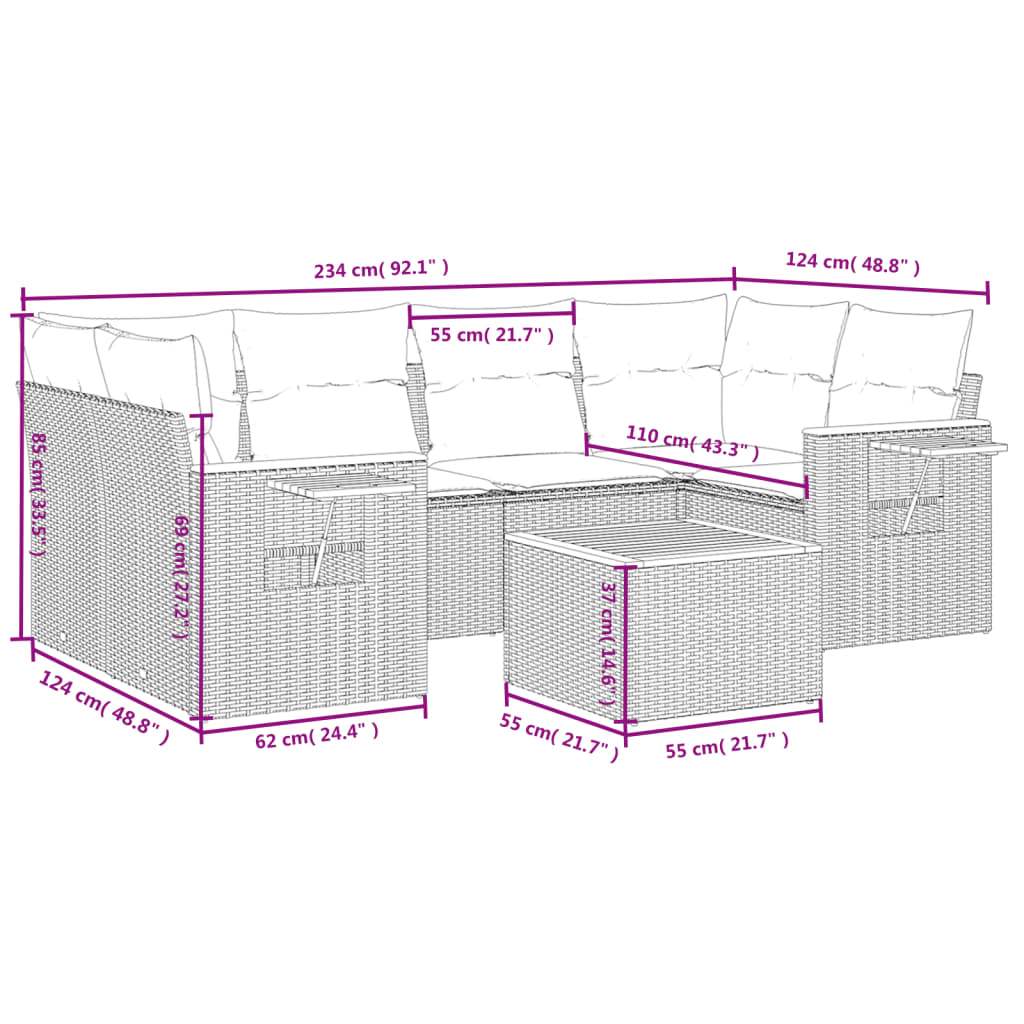 Set Divani da Giardino 7 pz con Cuscini Grigio in Polyrattan | homemem39