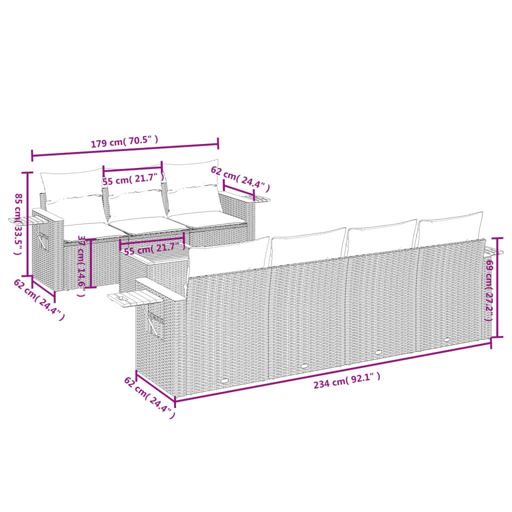 Set Divano da Giardino 8 pz con Cuscini Beige in Polyrattan | homemem39