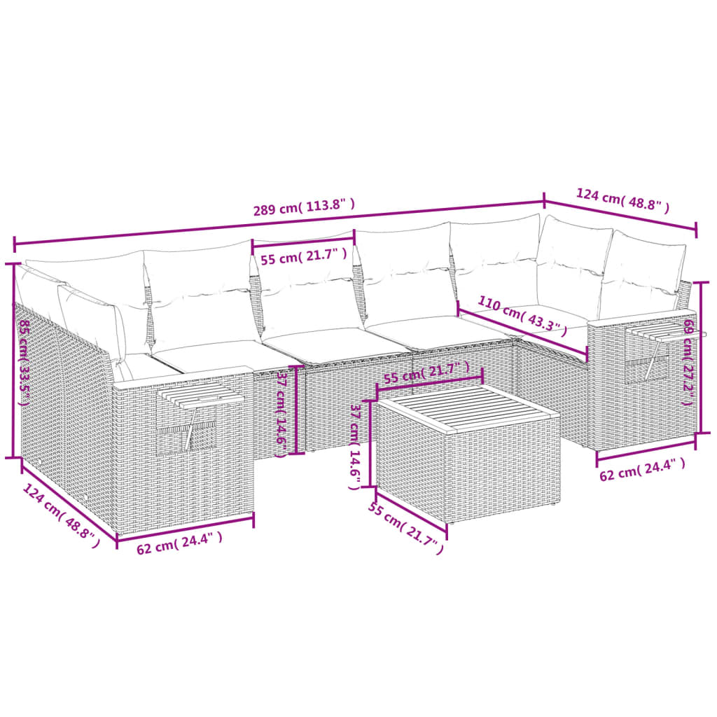 Set Divani da Giardino con Cuscini 8 pz Nero in Polyrattan | homemem39