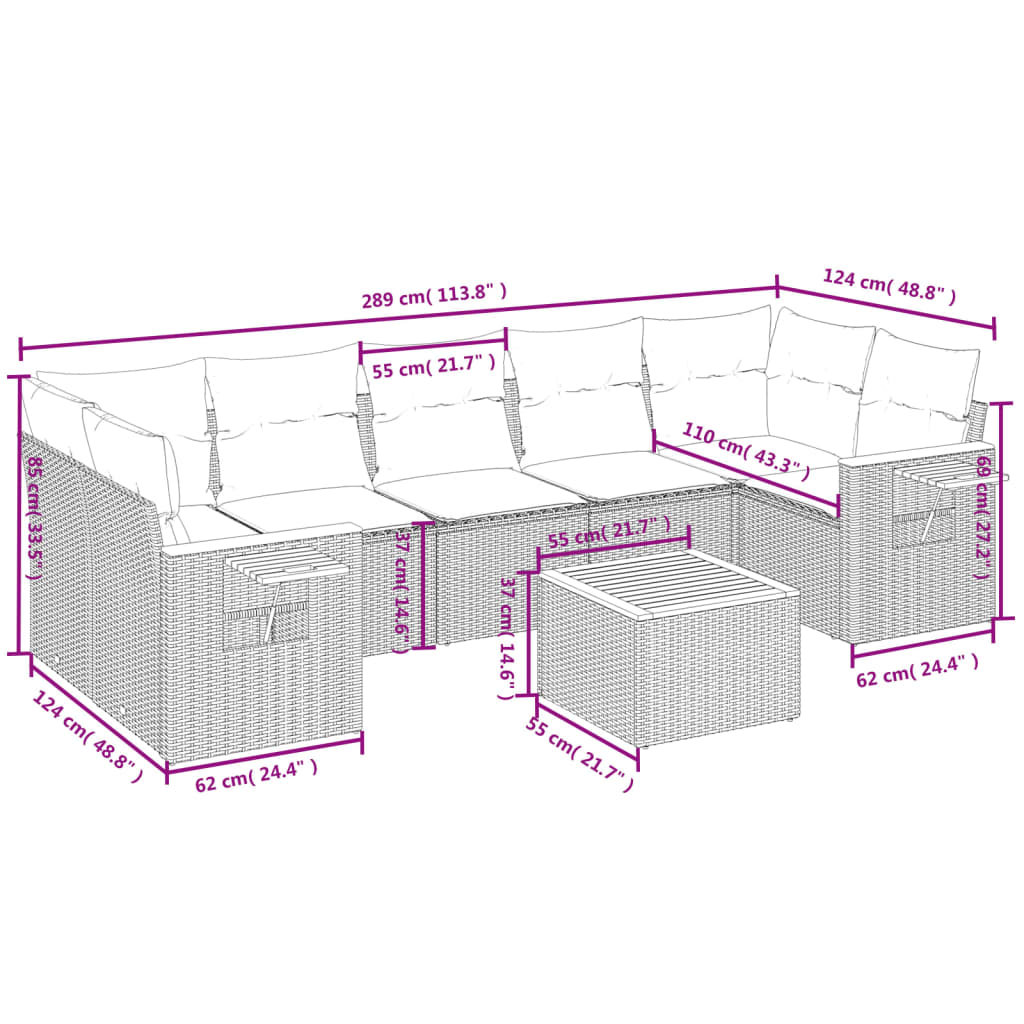 Set Divani da Giardino con Cuscini 8 pz Nero in Polyrattan | homemem39
