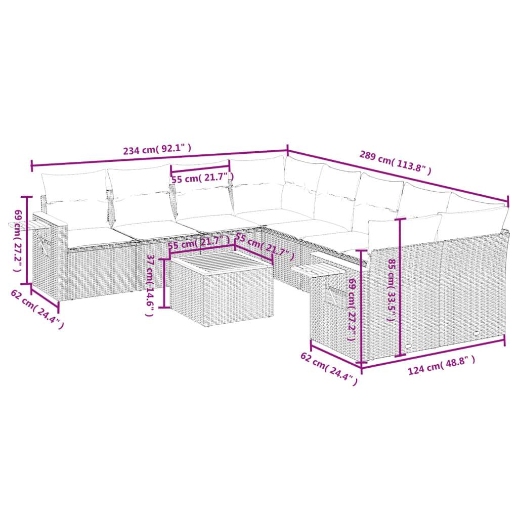 Set Divani da Giardino 9 pz con Cuscini Nero in Polyrattan | homemem39