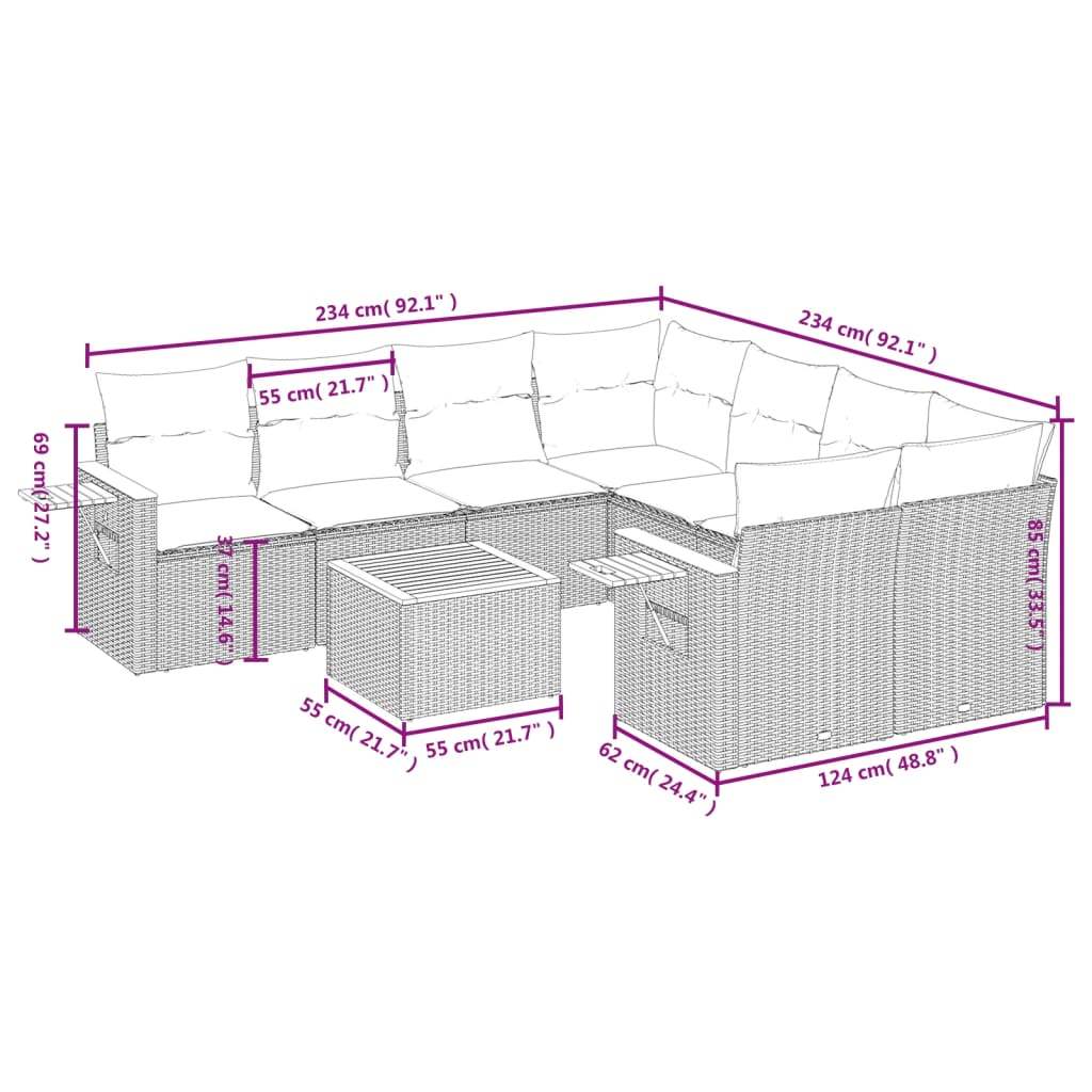 Set Divano da Giardino 9 pz con Cuscini Beige in Polyrattan