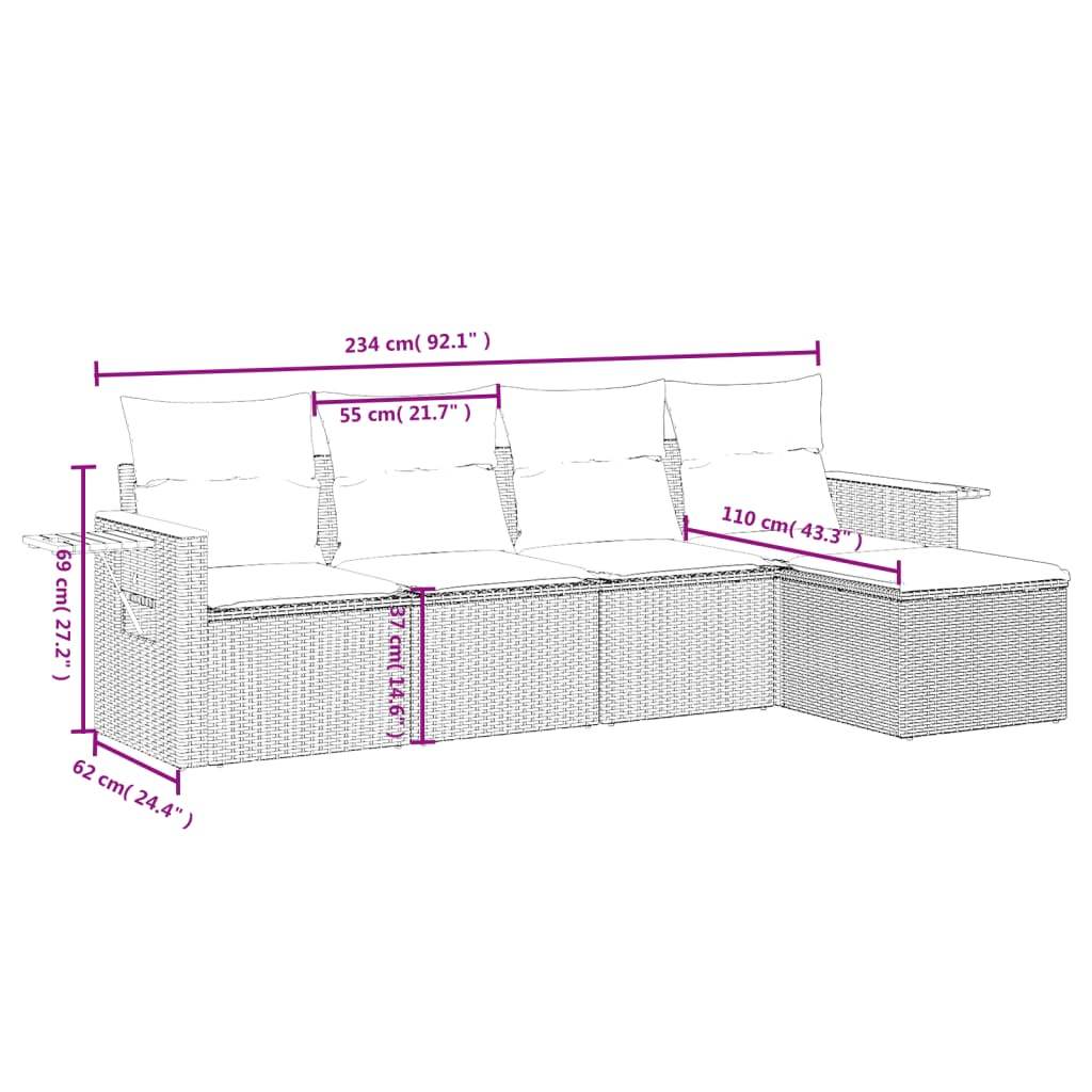 Set Divano da Giardino 5 pz con Cuscini Grigio in Polyrattan | homemem39