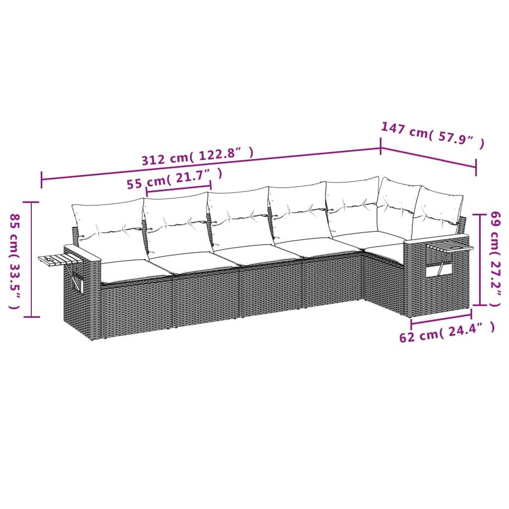 Set Divano da Giardino 6 pz con Cuscini Nero in Polyrattan - homemem39