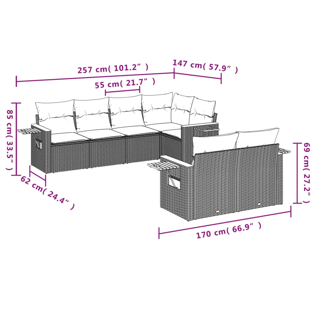 Set Divani da Giardino 7 pz con Cuscini Beige in Polyrattan | homemem39