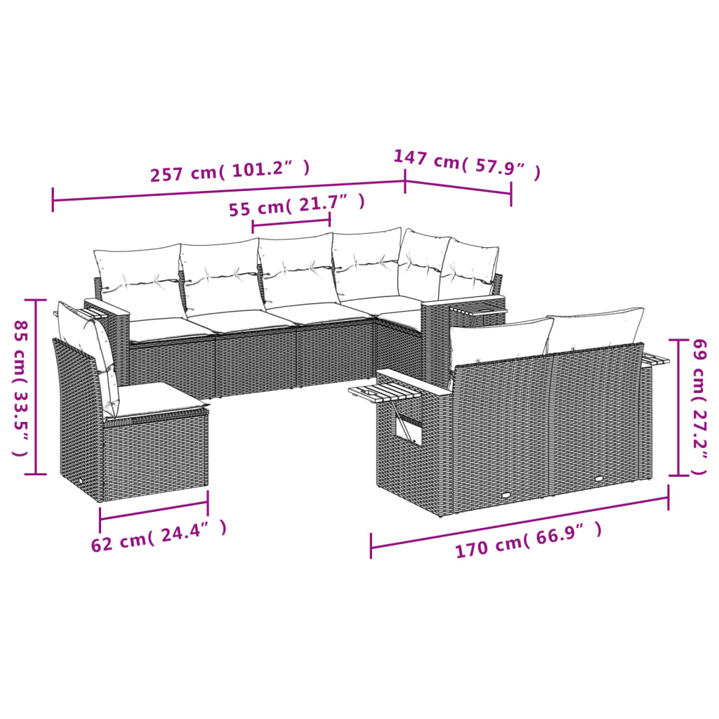 Set Divano da Giardino 8 pz con Cuscini Grigio in Polyrattan | homemem39