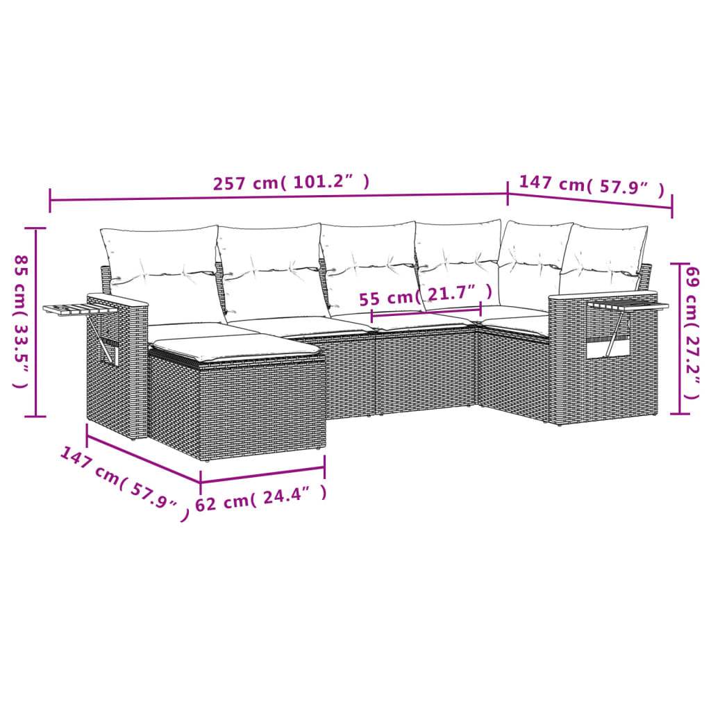 Set Divano da Giardino 6 pz con Cuscini Nero in Polyrattan | homemem39