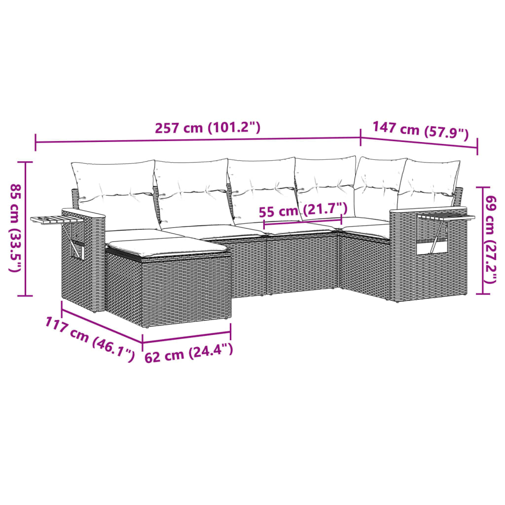 Set Divano da Giardino 6 pz con Cuscini Beige in Polyrattan | homemem39