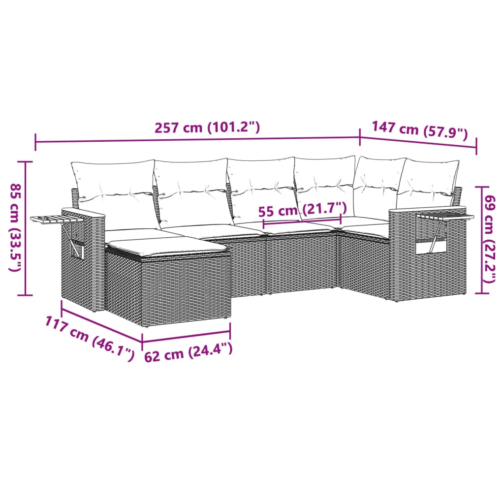 Set Divano da Giardino 6 pz con Cuscini Grigio in Polyrattan | homemem39