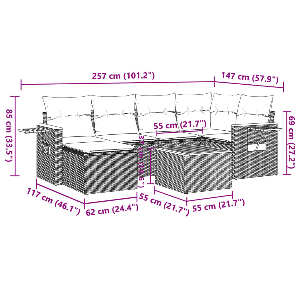 Set Divani da Giardino con Cuscini 7pz Nero Polyrattan | homemem39