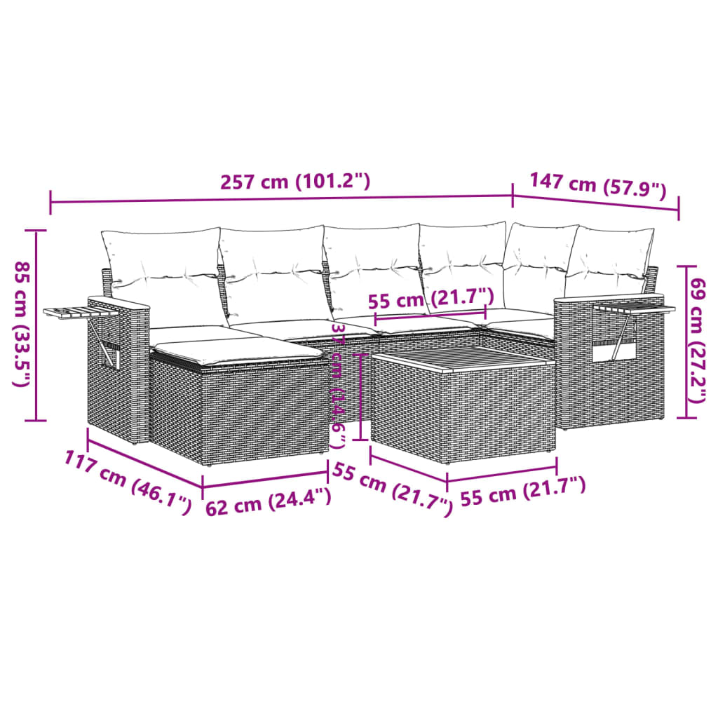 Set Divani da Giardino con Cuscini 7pz Nero Polyrattan | homemem39